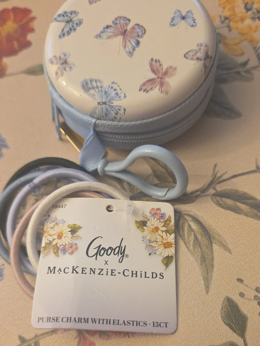 MacKenzie-Childs Pastel Butterfly Purse Charm with Multicolor Elastic Hair Ties